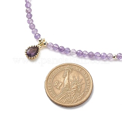 Cubic Zirconia Teardrop Pendant Necklace with Natural Amethyst Beaded Chains&nbsp;NJEW-JN04121-02