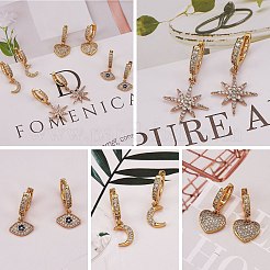 Colorful Cubic Zirconia Evil Eye Protection Dangle Hoop Earrings&nbsp;EJEW-SW00007-03