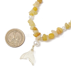 Natural Topaz Jade Chip & Imitaton Round Pearl Beaded Adjustable Necklaces&nbsp;NJEW-JN05227-02
