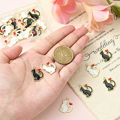 合金エナメルチャーム  猫の形  ゴールドカラー  ミックスカラー  3/4x5/8インチ（20x15mm）  穴：1.6mm  2色  10個/カラー  20個/箱&nbsp;ENAM-CJ0001-53