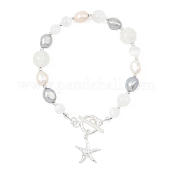ABS Plastic Imitation Pearl & Natural Cultured Freshwater Pearl & Selenite Beaded Bracelets for Women&nbsp;BJEW-JB13802