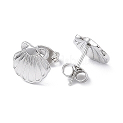 女性用304ステンレススチールシェルスタッドピアス  ステンレス鋼色  10x10mm  ピン：0.8mm&nbsp;EJEW-I285-13P