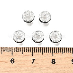 真鍮製A級ラインストーンスペーサービーズ  カドミウムフリー＆鉛フリー  ストレートフランジ  ロンデル  銀  ジェット  6mm  穴：1mm&nbsp;RB-A014-Z6mm-02S