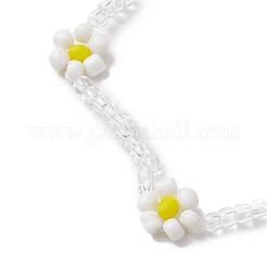 ファセットロンデルガラス＆ガラスシードアンクレット  花のチャームアンクレット  ホワイト  10-1/8インチ（25.7cm）&nbsp;AJEW-AN00587