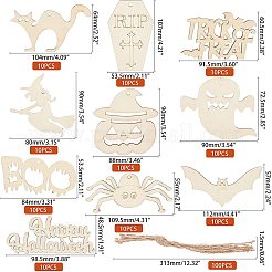 木製の装飾品  ジュートより糸付き  ハロウィン吊り飾り  パーティーギフトの家の装飾  ミックスカラー  48.5~90x53.5~112x2.5mm  穴：2.5~4.5mm  10のセット/袋&nbsp;WOOD-PH0009-31