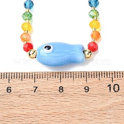 Porcelain Fish Pendant Rainbow Color Glass Beaded Necklaces for Friends and Couples&nbsp;LS-KF3974-2