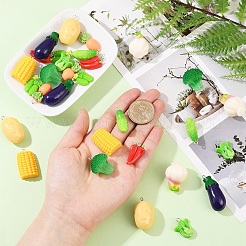 30本10スタイルレジンペンダント  人工野菜  プラチナアイアンペグベイル付き  ミックスベジタブル  ミックスカラー  30x12x8.5mm  穴：2mm&nbsp;RESI-YW0004-20