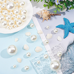 海をテーマにした花瓶用フィラー  天然シェルを含む  プラスチックイミテーションパール穴あけなし/穴なしビーズ  ホワイト  ビーズ：10~30mm  120pc  シェル：17~22x21~28x7~10mm  16pc&nbsp;AJEW-BC0003-66