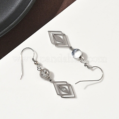 304ステンレススチールの菱形ダングルイヤリング  ステンレス鋼色  50x11mm&nbsp;EJEW-Z129-12G-01