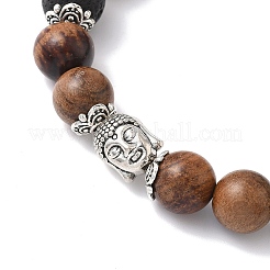 Natural Wood & Lava Rock Round Beads Stretch Bracelets&nbsp;BJEW-JB12353-03