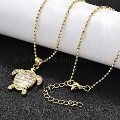 Summer Beach Brass Pave Cubic Zirconia Turtle Pendant Necklaces for Women&nbsp;NJEW-U039-02G-02
