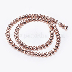 非磁性合成ヘマタイトビーズ連売り  ハート  ローズゴールドメッキ  5x6x2.5mm  穴：1mm  約82個/連  15.7インチ（40cm）&nbsp;G-P338-27A-6mm-RG