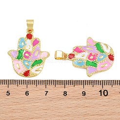 真鍮チャーム  エナメル  ハムサの手のチャーム  カドミウムフリー＆鉛フリー  ラックめっき  長持ちメッキ  18KGP本金メッキ  カラフル  28.5x23x2mm  穴：4x6mm&nbsp;KK-CBA3FD6-02F-G