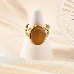 天然のミックスジェムストーンと304ステンレススチール製のオープンカフリングセット（女性用）  オーバル  ゴールドカラー  18mm&nbsp;RJEW-JR01115