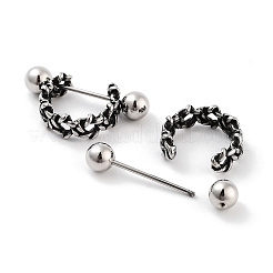 Braided 316 Surgical Stainless Steel Shield Barbell Hoop Earrings&nbsp;EJEW-Z050-50AS