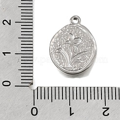 304ステンレスペンダント  蘭のチャームが付いた楕円形  ステンレス鋼色  18.5x13.5x2mm  穴：1.5mm&nbsp;STAS-K322-26B-P