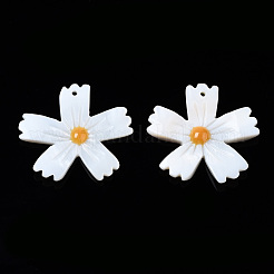 天然淡水シェルのペンダント  エナメル  花  ゴールド  23x25x2.5~3mm  穴：1mm&nbsp;SHEL-N003-18