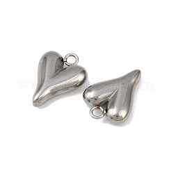 304ステンレスペンダント  ぽっちゃりハートチャーム  ステンレス鋼色  19x14x4.5mm  穴：2.2mm&nbsp;STAS-A076-13P-02