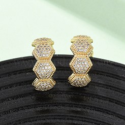 真鍮製マイクロパヴェキュービックジルコニアスタッドピアス  六角  16KGP本金メッキ  透明  20.5x8.5mm&nbsp;EJEW-B153-03G