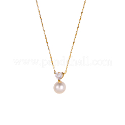 304 Stainless Steel & Shell Pearl Round Beaded Necklaces&nbsp;NJEW-OY002-47G