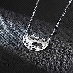 Mountain Bear Pendant Necklace with Iron Chain for Men&nbsp;PW-WG5A273-01