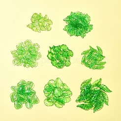 360個8スタイル透明アクリルパーツ  葉  芝生の緑  19.5~41x10.5~23.5x1.2~2.5mm  穴：1.2~2mm  45個/スタイル&nbsp;OACR-FS0002-38
