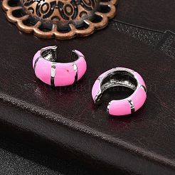 真鍮ストライプのC字型カフイヤリング  エナメル  プラチナ  15x7.5mm&nbsp;EJEW-D321-04P-01