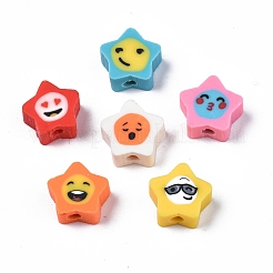 手作り樹脂粘土ビーズ  表情のある星  ミックスカラー  9~10x9.5~10x4.5mm  穴：1.6mm&nbsp;CLAY-SZ0001-92