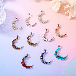 10Pcs Moon Alloy Natural & Synthetic Gemstone Pendants&nbsp;PALLOY-TAC0147