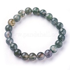 天然の苔の瑪瑙のビーズのストレッチブレスレット  ラウンド  2インチ〜2-1/8インチ（5.2~5.5cm）  ビーズ：8~9mm&nbsp;BJEW-F380-01-B15