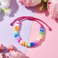 7色ロンデルアクリル編みビーズブレスレット  女の子用調節可能なナイロン糸ブレスレット  濃いピンク  内径：2-5/8インチ（6.6cm）&nbsp;BJEW-JB10223-01