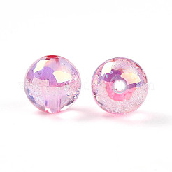 UVメッキ透明レインボー虹色アクリルビーズ  バブルビーズ  ラウンド  ピンク  15~15.5x15.5~16mm  穴：2.6~2.7mm&nbsp;TACR-D010-07E