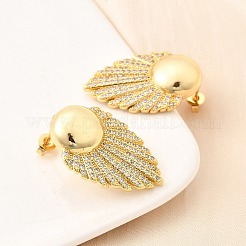 Brass Clear Cubic Zirconia Flat Round Stud Earrings&nbsp;EJEW-C147-03G