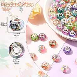 60個 12スタイル 透明樹脂 ヨーロピアン ロンデルビーズ  大穴ビーズ  ポリマークレイとプラチナトーン合金のダブルコアを使用  ミックスカラー  14x8.5mm  穴：5mm  5個/スタイル&nbsp;RPDL-CJ0001-08