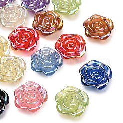明るい透明なアクリルビーズ  UVメッキビーズ  虹色の  花バラ  暗闇で光る  グリッターパウダー付き  ミックスカラー  23.5x8mm  穴：1.8mm&nbsp;MACR-C043-03