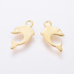 ステンレススチールチャーム201個  イルカ  ゴールドカラー  13x6x0.8mm  穴：1.4mm&nbsp;STAS-L234-072G
