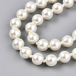 8.2MM Baking Paint Pearlized Glass Pearl Round Beaded Long Necklaces&nbsp;HY-T002-03B