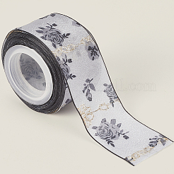 ポリエステルプリントリボン  シフォン装飾リボン  ブラック  1-5/8インチ（40mm）  10ヤード/ロール&nbsp;OCOR-WH20006-68B