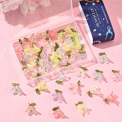48個8色透明アクリルパーツ  シェルパールビーズと真鍮パーツ  ユリの花のチャーム  ミックスカラー  20x16x12mm  穴：3mm  6個/カラー&nbsp;FIND-SC0016-70