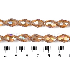 透明電気メッキガラスビーズ連売り  ABカラーメッキ  多面カット  ティアドロップ  ペルー  8x6mm  穴：1.2mm  約65~67個/連  20.08''（51センチメートル）&nbsp;EGLA-T6mm-B21