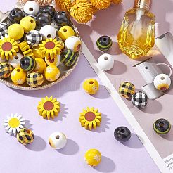 50Pcs 10 Styles Sunflower Theme Printed Wood Beads&nbsp;WOOD-CJ0001-78