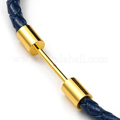 Brass Column Bar Link Bracelet with Leather Cords&nbsp;BJEW-G675-05G-02