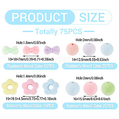 75個 5種類のフロッキングアクリルビーズ  丸型＆花型＆蝶結び  ミックスカラー  10~19x14~19.5x4.5~15.5mm  穴：1.4~2mm  75個/セット&nbsp;OACR-TA0005-01