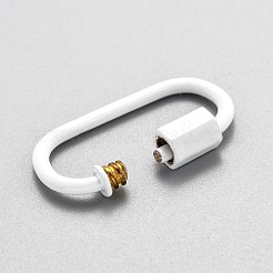 スプレー塗装真鍮ネジカラビナロッククラスプ  ネックレス作り用  オーバル  ホワイト  26x13x2mm&nbsp;KK-B032-04