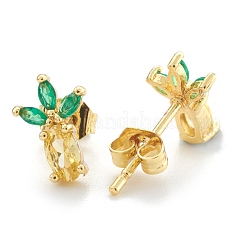 真鍮キュービックジルコニアスタッドピアス  ピアスキャッチ/ピアスバックキャッチ付き  パイナップル  18KGP本金メッキ  10x7x3mm  ピン：1mm&nbsp;EJEW-O106-03G