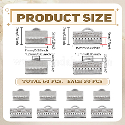 60Pcs 2 Styles 304 Stainless Steel Ribbon Crimp Ends&nbsp;STAS-LP0005-33