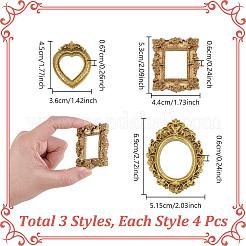 12Pcs 3 Styles Rectangle Oval Heart Resin Embossed Photo Frames&nbsp;AJEW-NB0007-78