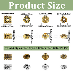 240Pcs 12 Styles Tibetan Style Alloy Spacer Beads&nbsp;TIBE-SC0002-59D
