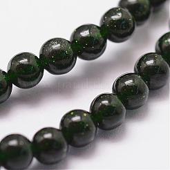 合成グリーンゴールドストーン金砂石ビーズ連売り  染め＆加熱  ラウンド  6mm  穴：1.2mm  64個/連  14.5~15インチ&nbsp;G-N0178-02-6mm