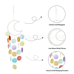3Pcs 3 Colors Cotton Cord Wrapped Iron Moon Wind Chimes&nbsp;HJEW-BC0001-55